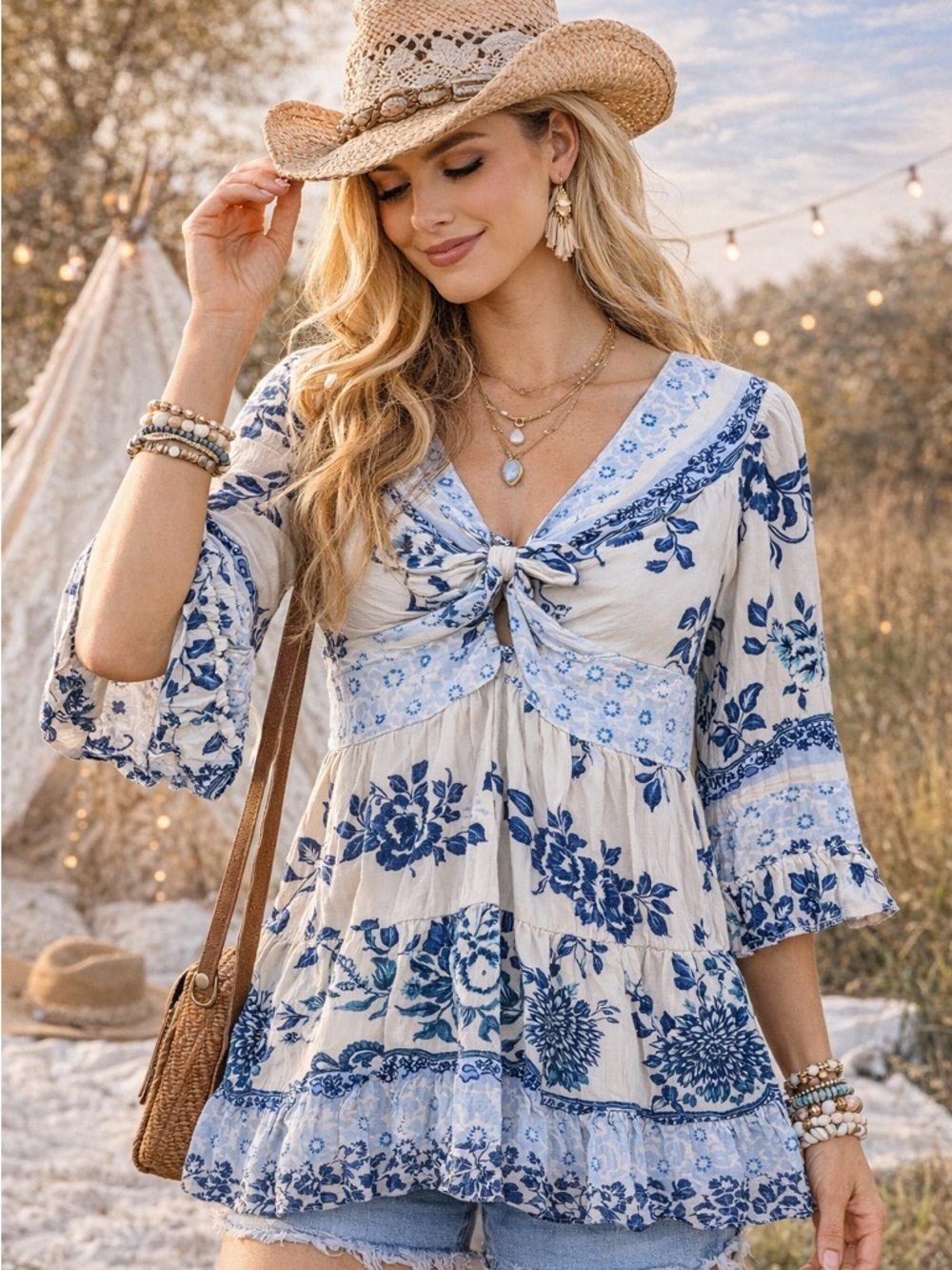 Angie romantic boho peasant Cottagecore blouse floral babydoll rayon small